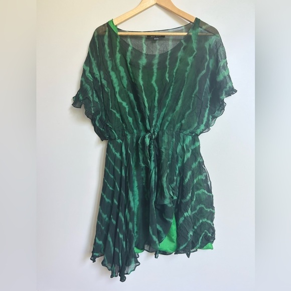 Olive olivia silk  dress tunic green pattern print size small flowy - Picture 9 of 9